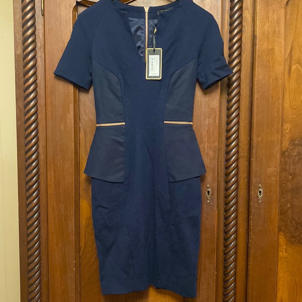 NWT Ted Baker Navy Maddiye Peplum Tailored Dress